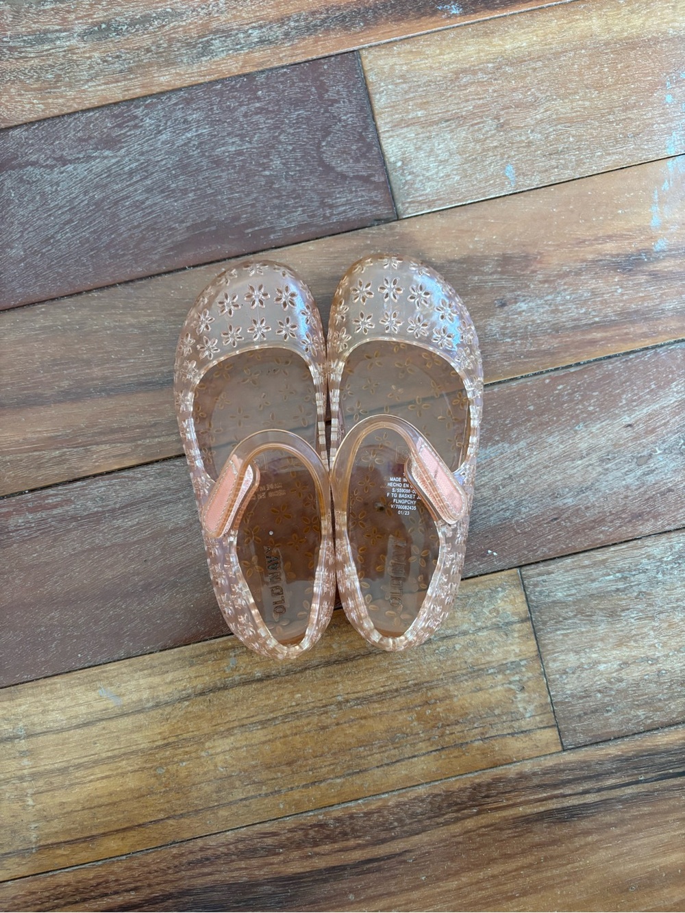 Old Navy Girls Size 8 Mary Jane Jelly Flats Clear Pink Floral Shoes